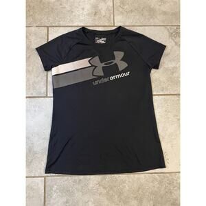 Under Armour Girls Youth Large Loose Fitting Black Logo Shirt